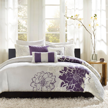 Lola 6 Piece Printed Duvet Cover Set - Taupe Grey/Purple