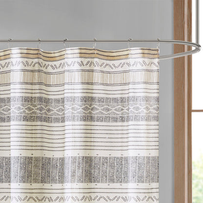Cody Cotton Stripe Printed Shower Curtain with Tassel - Gray/Yellow