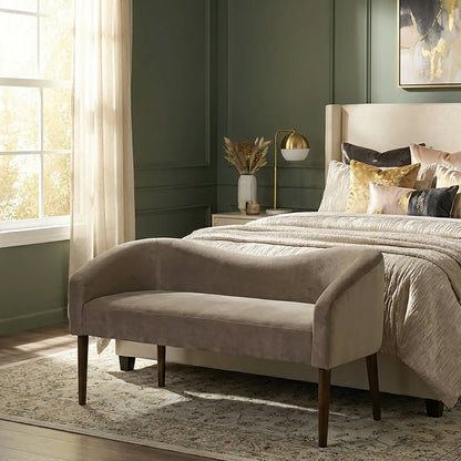 Larkspur Wave Back Velvet Accent Bench - Warm Taupe