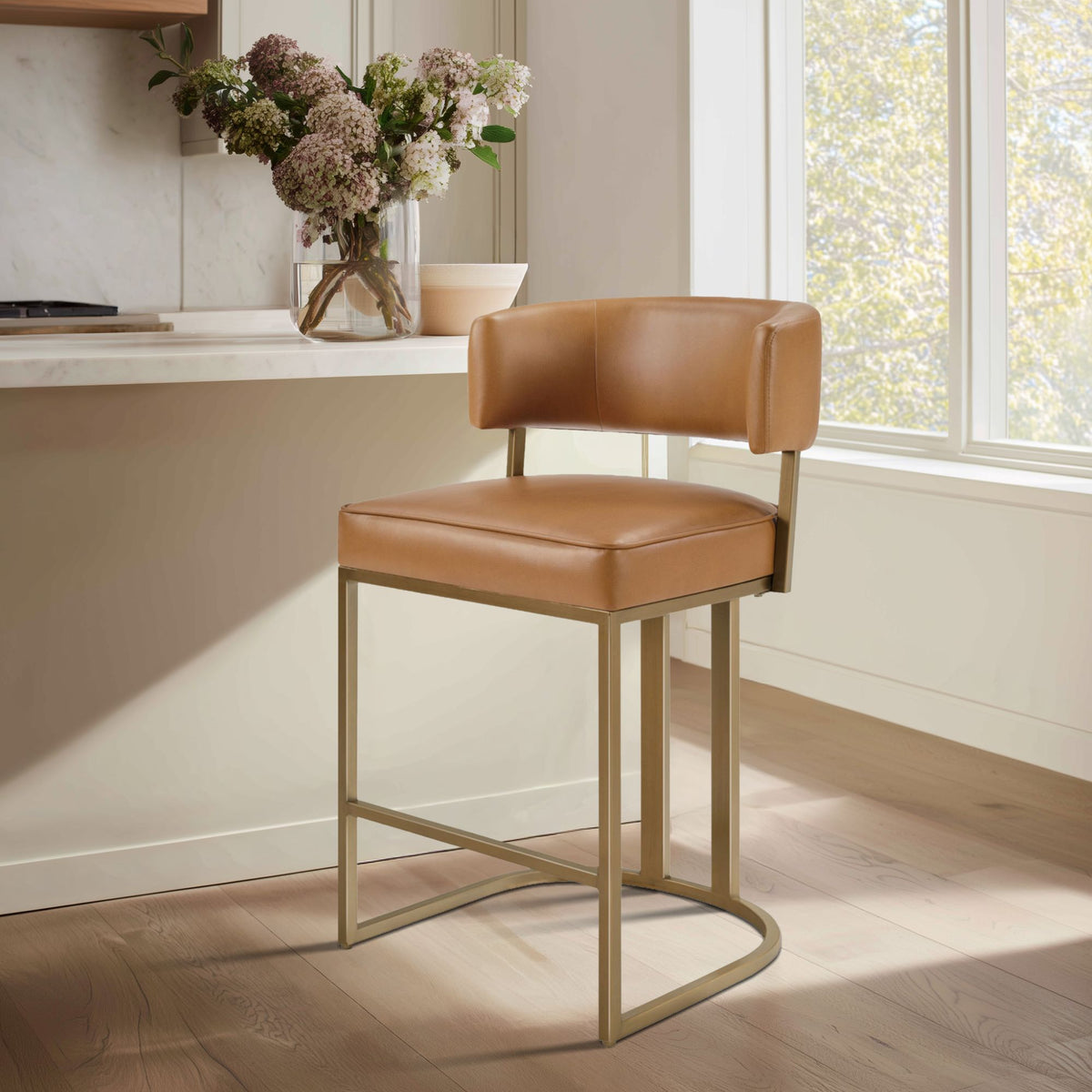 August Upholstered Counter Stool - Brown