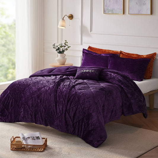 Felicia Velvet Comforter Set with Throw Pillow - Purple