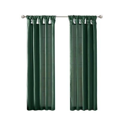 Emilia 100% Polyester Solid Faux Silk Lined Twist Tab Window Curtain - Green
