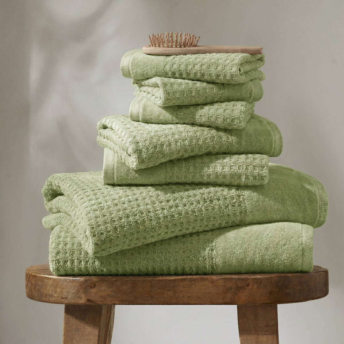 Spa Waffle Cotton Jacquard Bath Towel 6 Piece Set - Sage Green