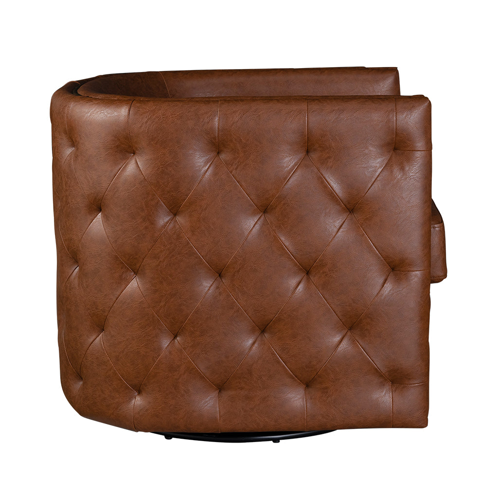 Capstone 360-degree Swivel Barrel chair with Tufting and Nail heads - Brown