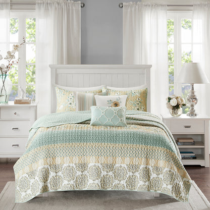 Willa 6 Piece Cotton Quilt Set with Throw Pillows - Green