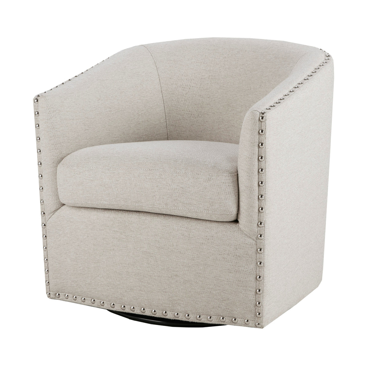 Tyler Upholstered Swivel Barrel Chair with Nailheads - Natural Multi