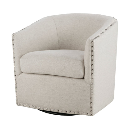 Tyler Upholstered Swivel Barrel Chair with Nailheads - Natural Multi