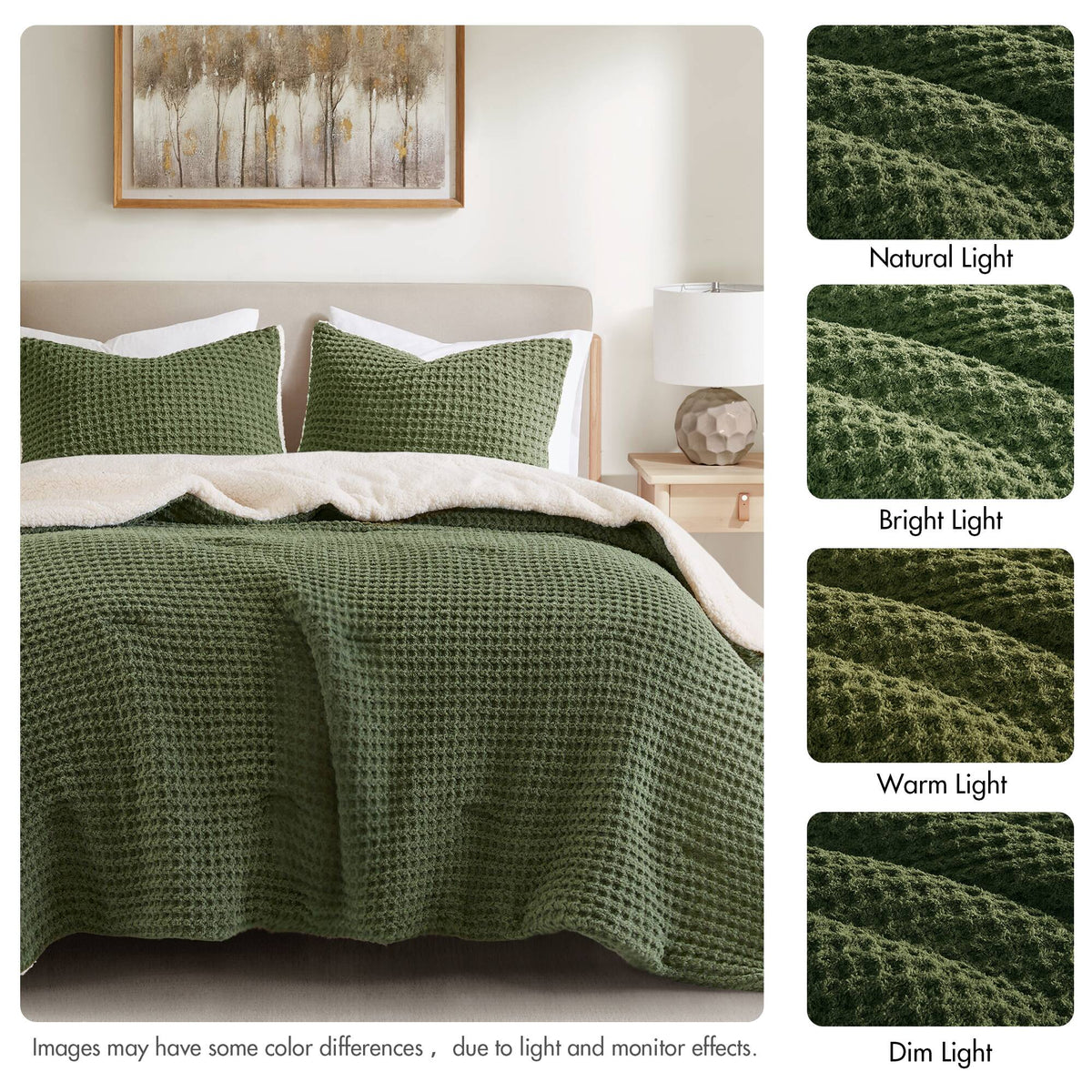 Riordan Waffle Knit Chenille Comforter Set - Olive