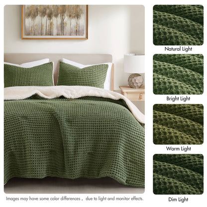 Riordan Waffle Knit Chenille Comforter Set - Olive