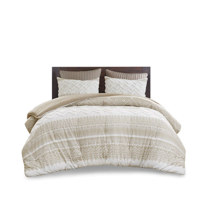Mila 3 Piece Cotton Comforter Set with Chenille Tufting - Taupe