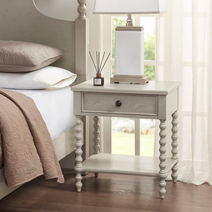 Beckett Turned Wood Spindle Nightstand with Drawer & Shelf - Antique Cream
