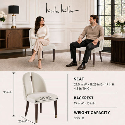Sabine Split Back Dining Chair with Metal Leg Caps - Ivory