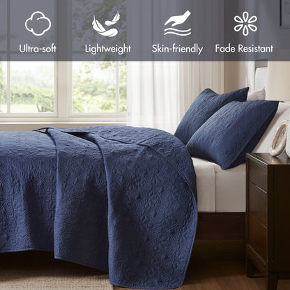 Quebec Reversible Quilt Set - Navy