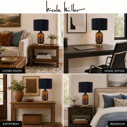 Roux Leopard Pattern Glass Table Lamp - Leopard Print/ Green
