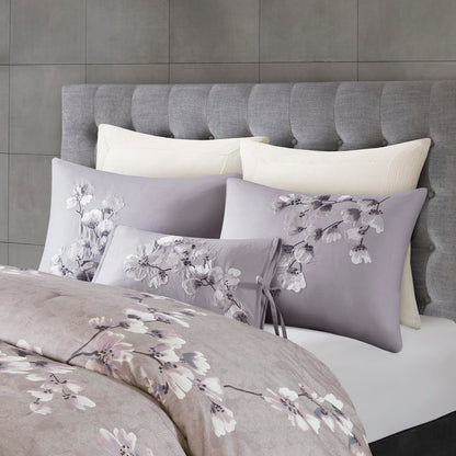 Sakura Blossom 3 Piece Cotton Sateen Printed Comforter Set - Lilac