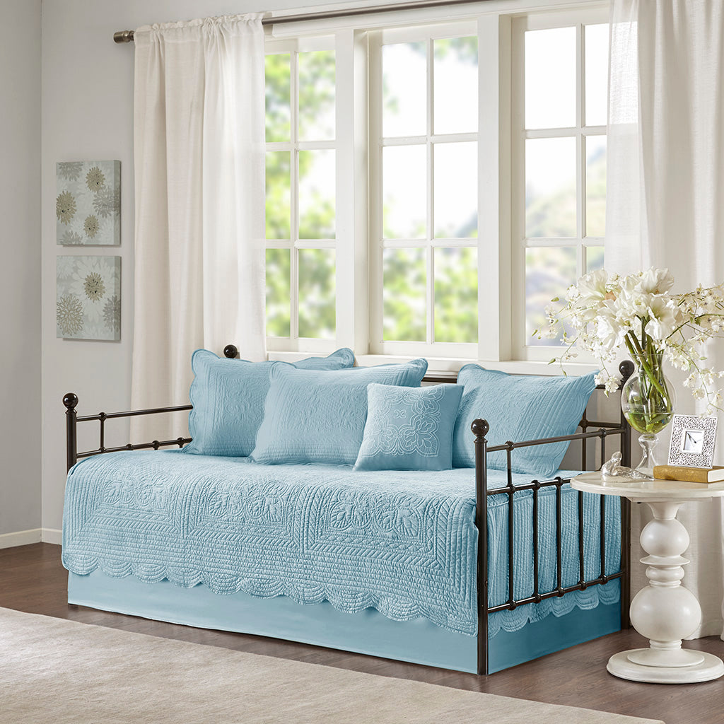 Tuscany 6 Piece Reversible Scalloped Edge Daybed Cover Set - Blue