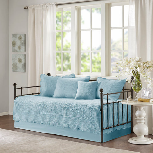 Tuscany 6 Piece Reversible Scalloped Edge Daybed Cover Set - Blue