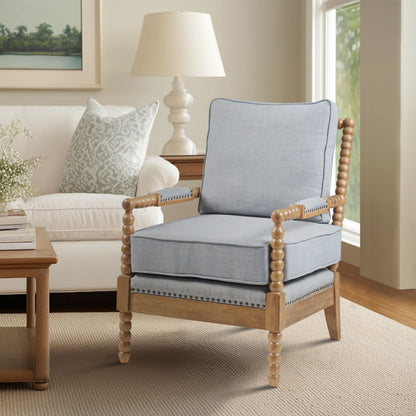 Donohue Turned Spindle Wood Accent Armchair - Light Blue/Camel Oak