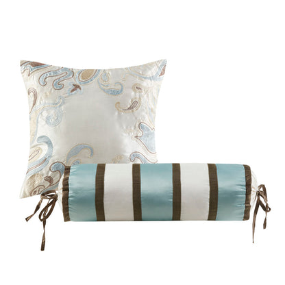 Aubrey 5 Piece Jacquard Bedspread Set with Throw Pillows - Blue/Brown