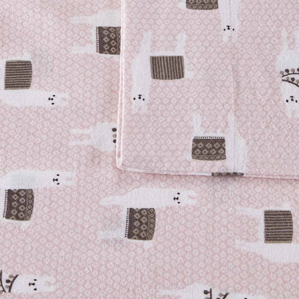 Cozy Soft Cotton Flannel Printed Sheet Set - Pink Llamas