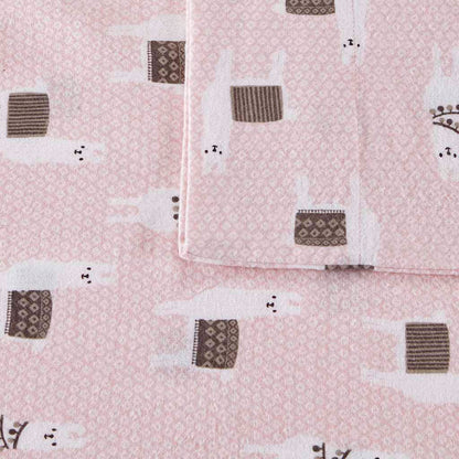 Cozy Soft Cotton Flannel Printed Sheet Set - Pink Llamas