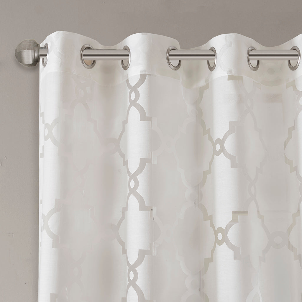 Eden Fretwork Burnout Sheer Curtain Panel - White