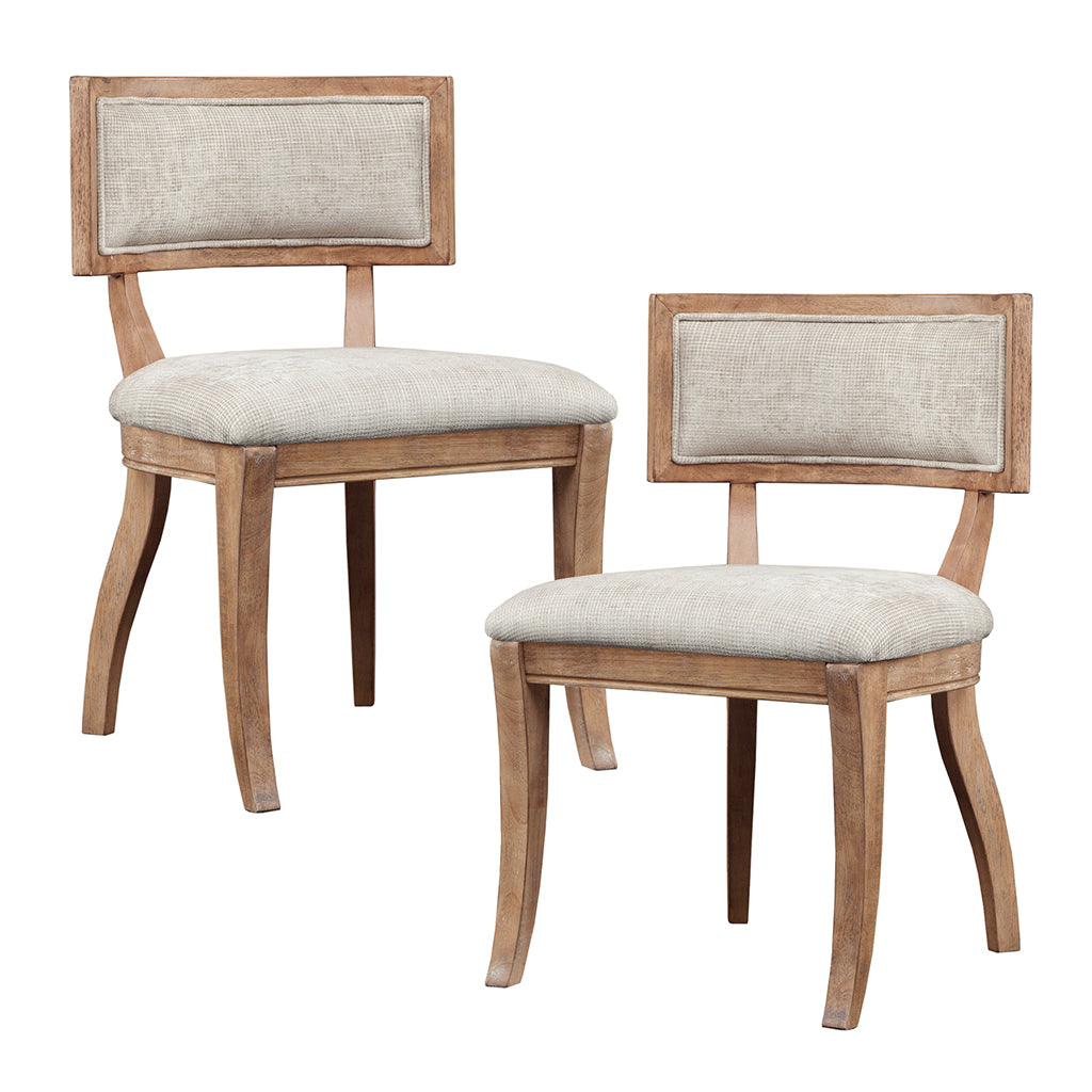 Marie Upholstered Split-Back Dining Chairs with Curved Wood Frame (Set of 2) - Beige/Light Natural