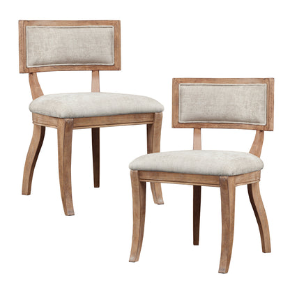 Marie Upholstered Split-Back Dining Chairs with Curved Wood Frame (Set of 2) - Beige/Light Natural