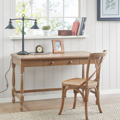 Tabitha Solid Wood Desk with 1 Drawer and turned legs - Natural
