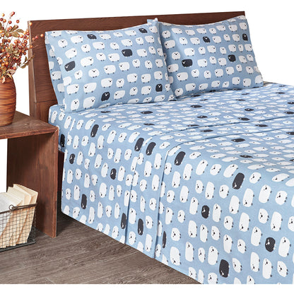 Cotton Flannel Sheet Set - Blue Sheep