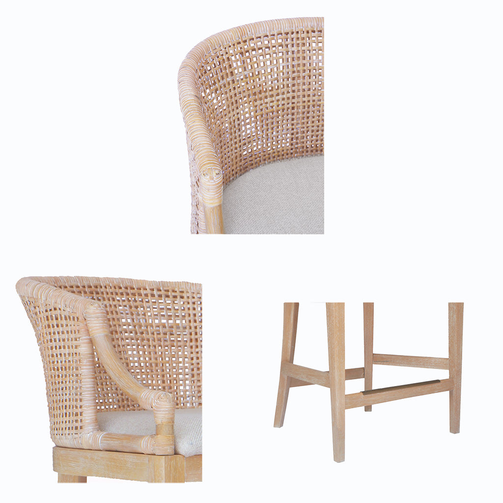 Playa Handcrafted Rattan & Wood Counter Stool 25" H - Natural Whitewash