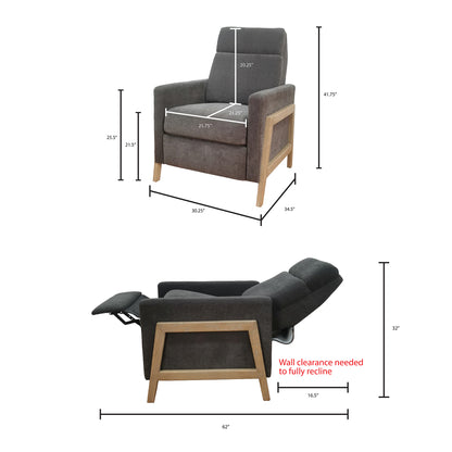 Luna Recliner With Wood Frame - Grey