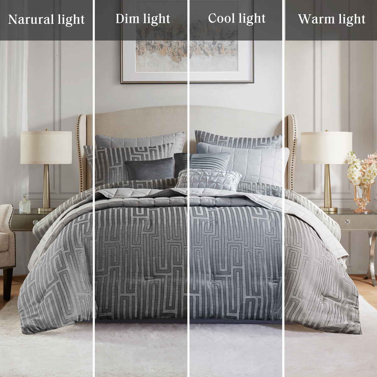 Royce 10 Piece Luxury Jacquard Comforter Set - Grey