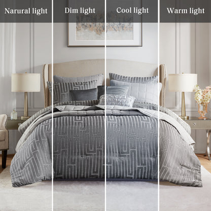 Royce 10 Piece Luxury Jacquard Comforter Set - Grey