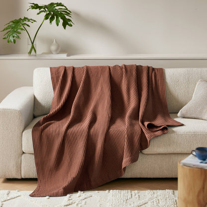 Waffle Weave Cotton Blanket - Brown