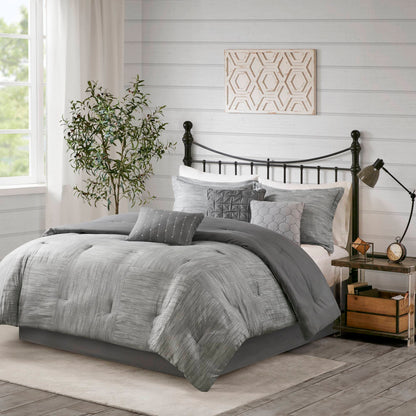 Walter 7 Piece Printed Seersucker Comforter Set - Grey