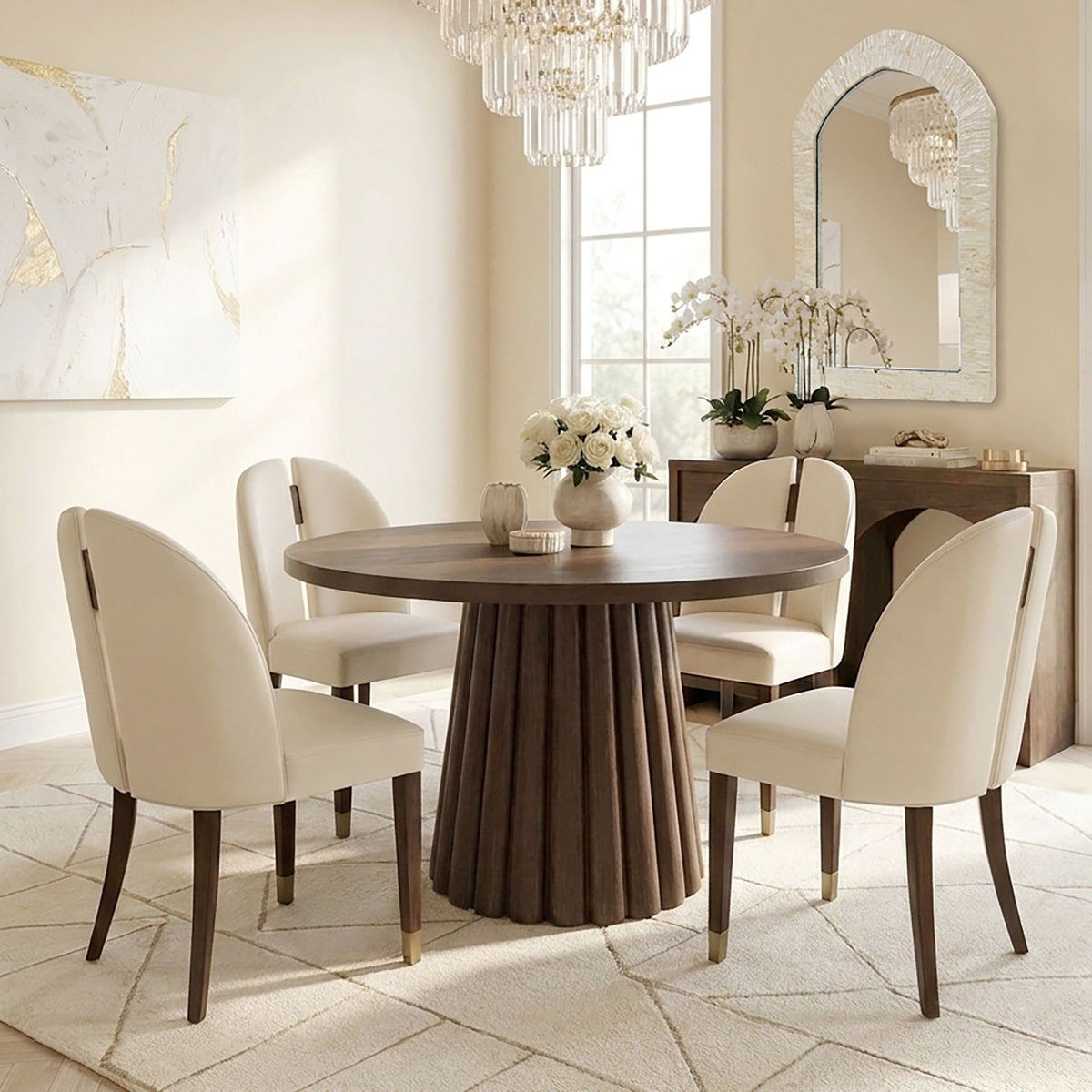 Camden Fluted 46"D Round Fluted Pedestal Wood Dining Table - Walnut Brown