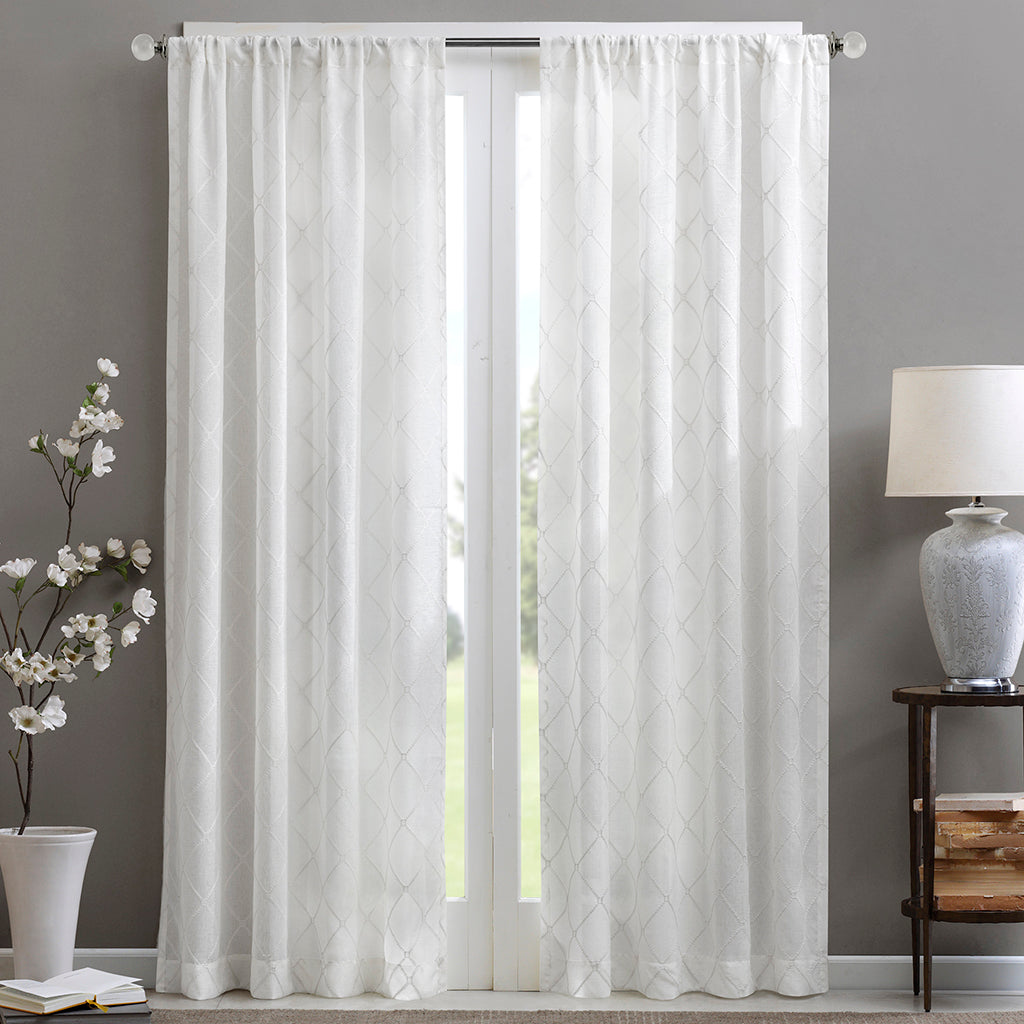 Irina Diamond Sheer Window Curtain Panel - White