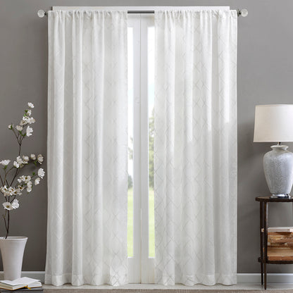 Irina Diamond Sheer Window Curtain Panel - White