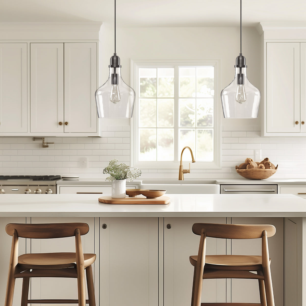 Auburn Bell Shaped Hanging Glass Pendant Light - Bronze/Clear
