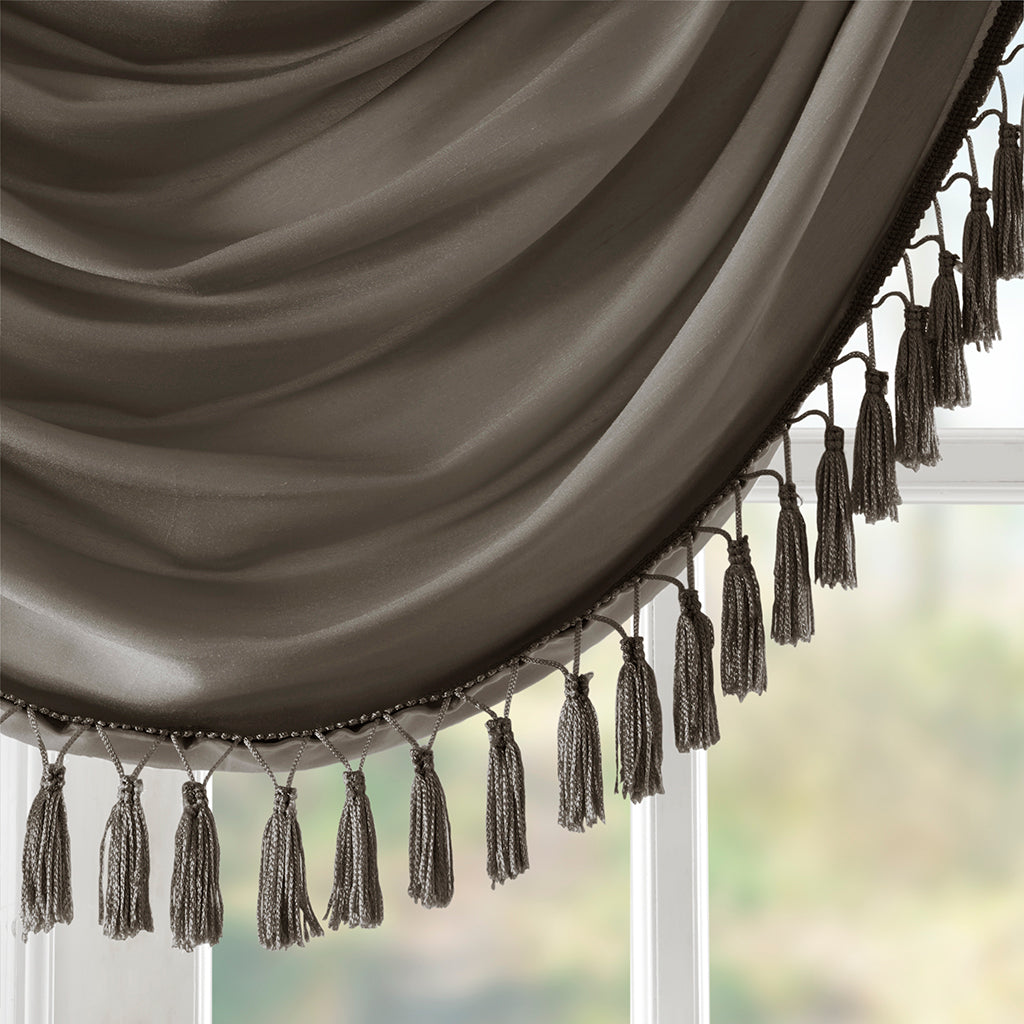 Elena Faux Silk Waterfall Embellished Valance - Pewter
