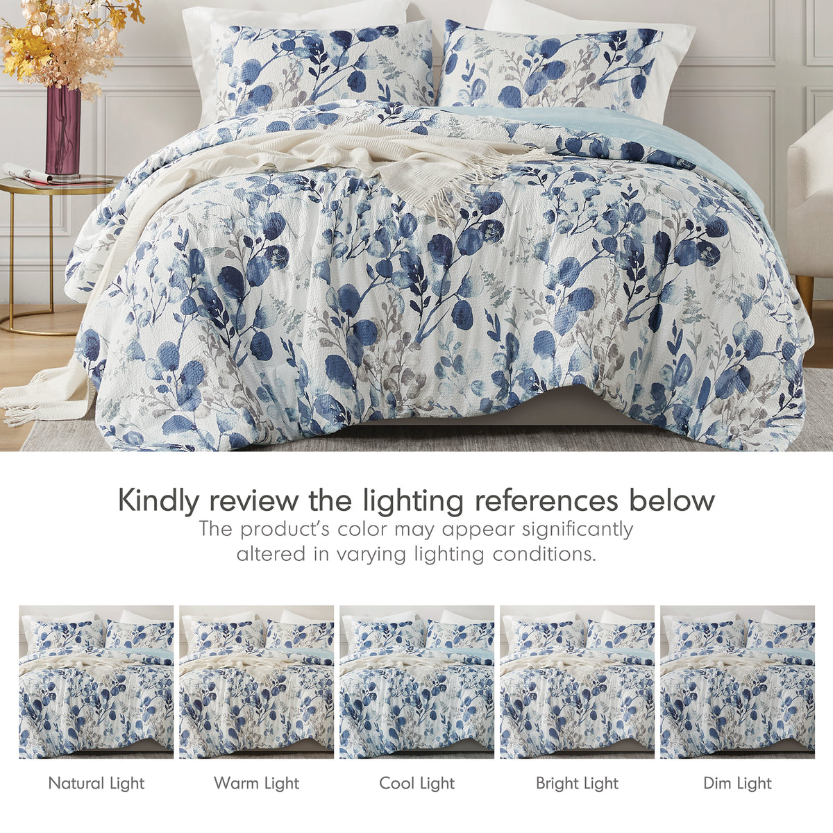 Gabby Reversible Floral Botanical Seersucker Comforter Set - Navy/Blue
