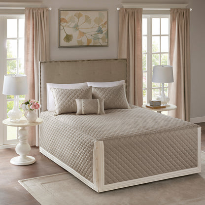Breanna 4 Piece Cotton Reversible Tailored Bedspread Set - Khaki
