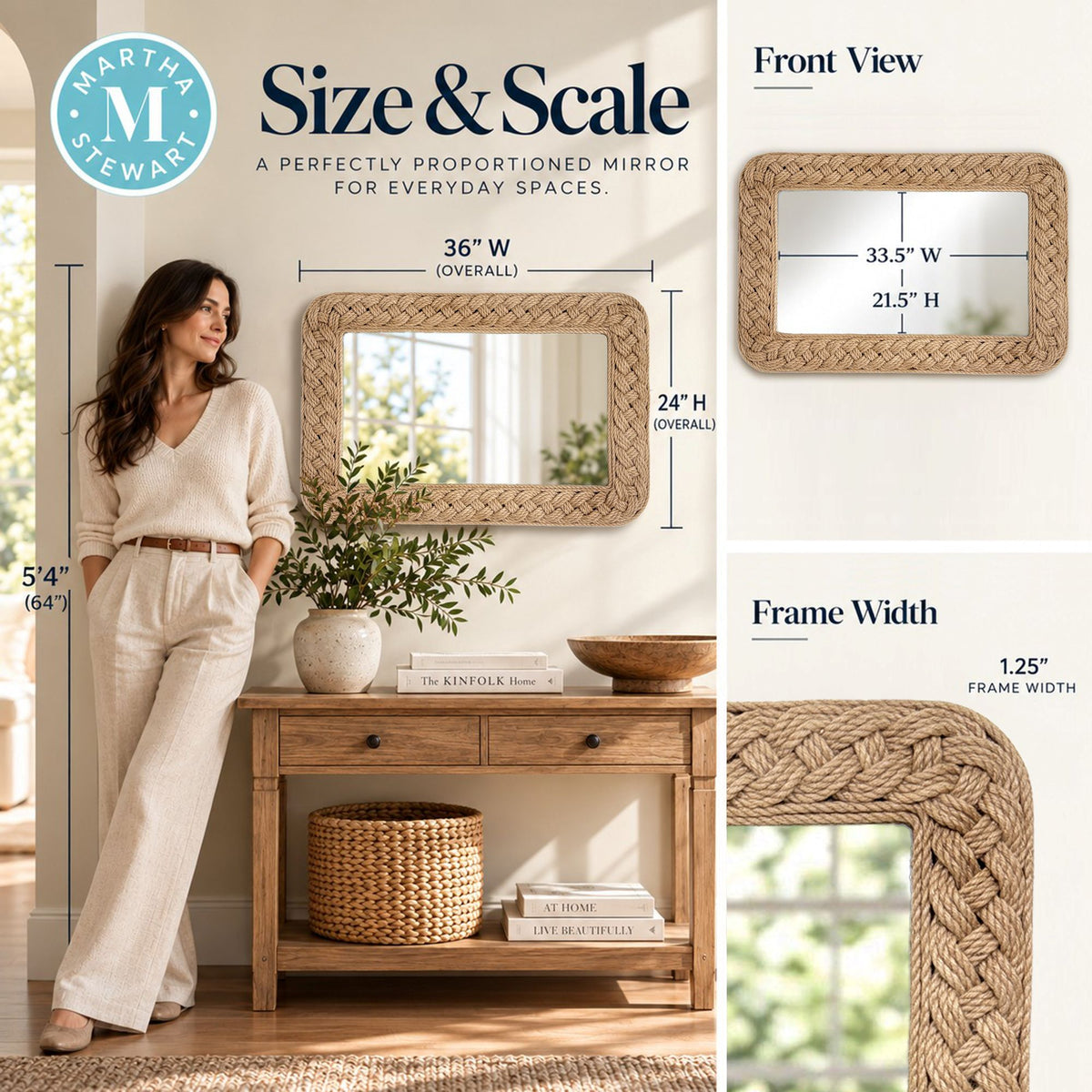 26X30 Handwoven Braided Jute Wall Mirror  Maevel Driftwood - Natural