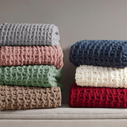 Chenille Chunky Knit Throw - Sage Green