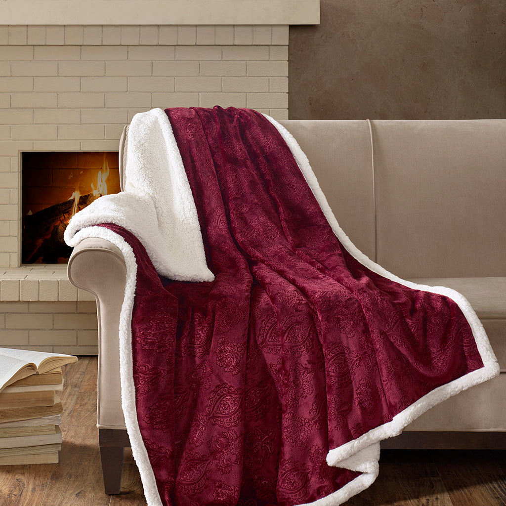 Elma Oversized Textured Plush Throw - Burgundy