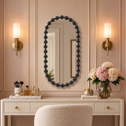 Marlowe 18X36 Oval Beaded Wall Mirror - Black