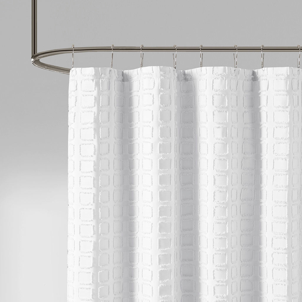 Metro Woven Clipped Solid Shower Curtain - White