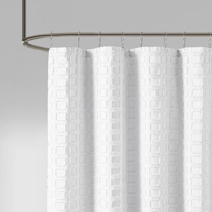 Metro Woven Clipped Solid Shower Curtain - White