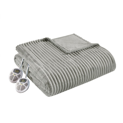 Corded Plush Heated Blanket - Grey